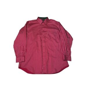 Paul Fredrick Mens Stripe Classic  Non Iron Two Ply Cotton Dress Shirt 17 x 34